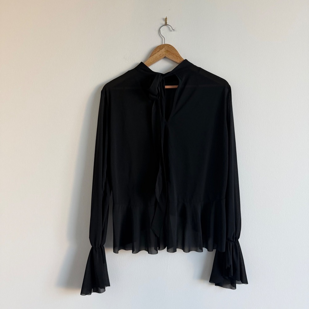 Zara‎ Sheer Black Flowy Fit Ruffled Hem Size Medium - Picture 8 of 12